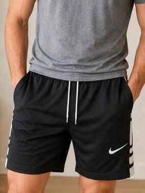 Nike Black Dri-FIT Athletic Shorts with White Swoosh